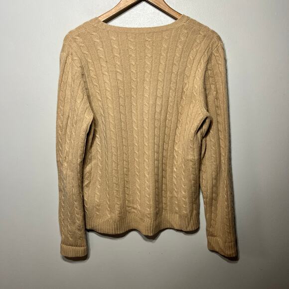 VTG Lauren Ralph Lauren Tan Cashmere Sweater V Neck Cable Knit Preppy Casual XL - Picture 3 of 5
